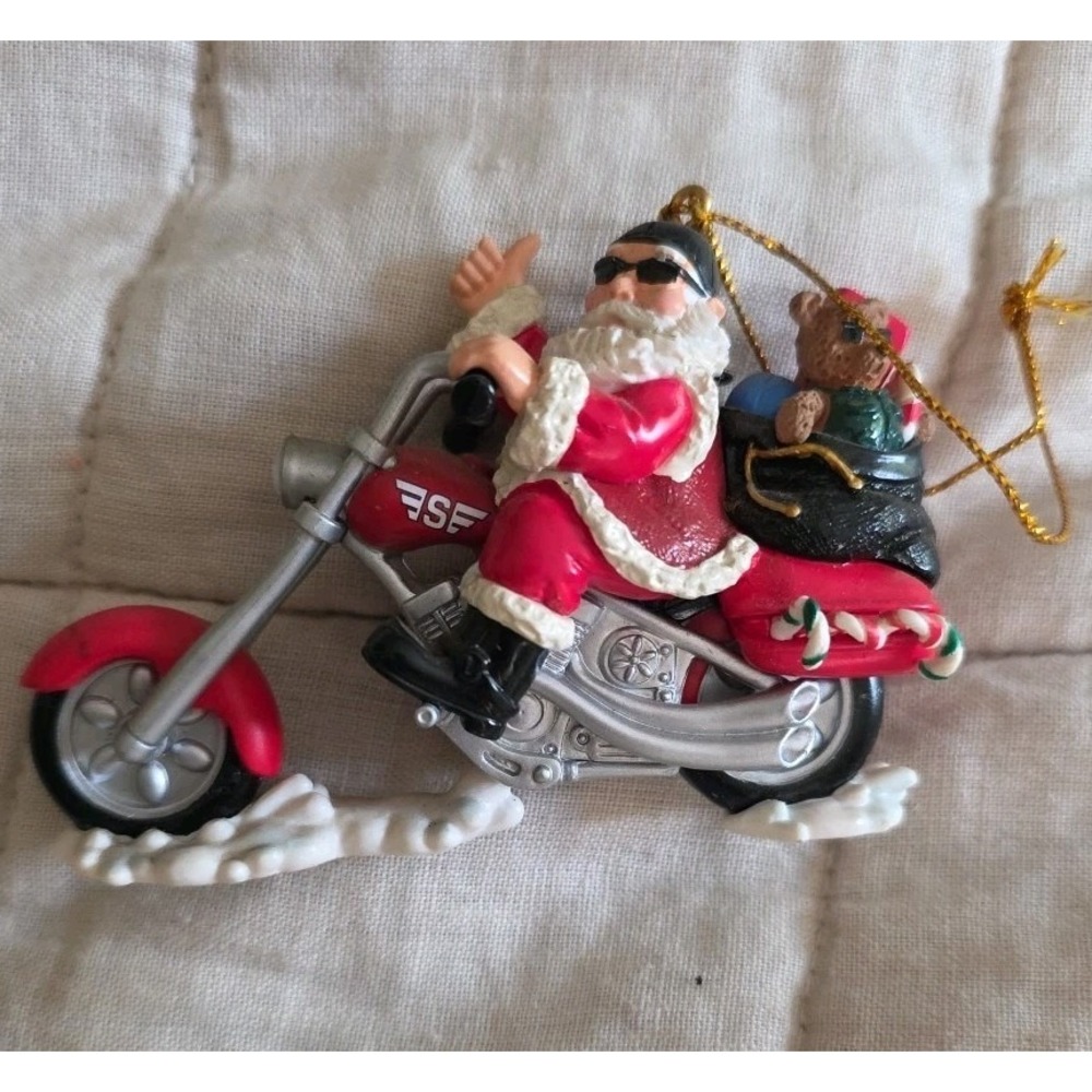 Biker Santa On Motorcycle Christmas‎ Ornament resin